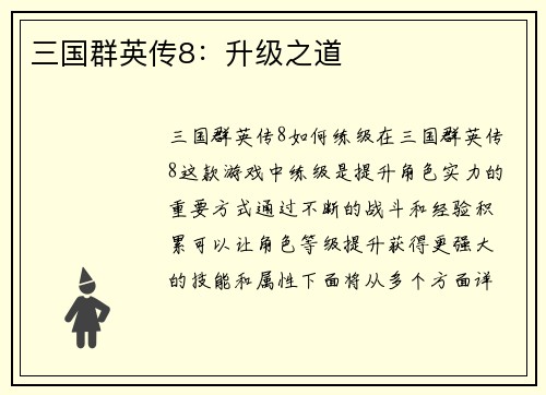三国群英传8：升级之道